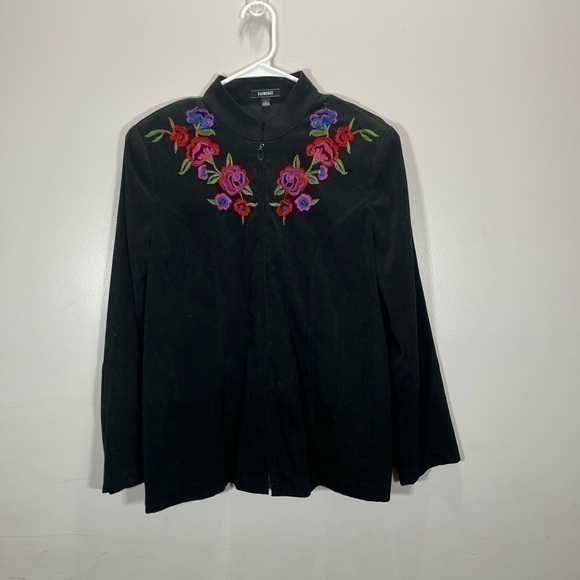 Elementz Women’s Western Style Black Faux Suede Floral Embroidered Blazer Jacket - Picture 4 of 12